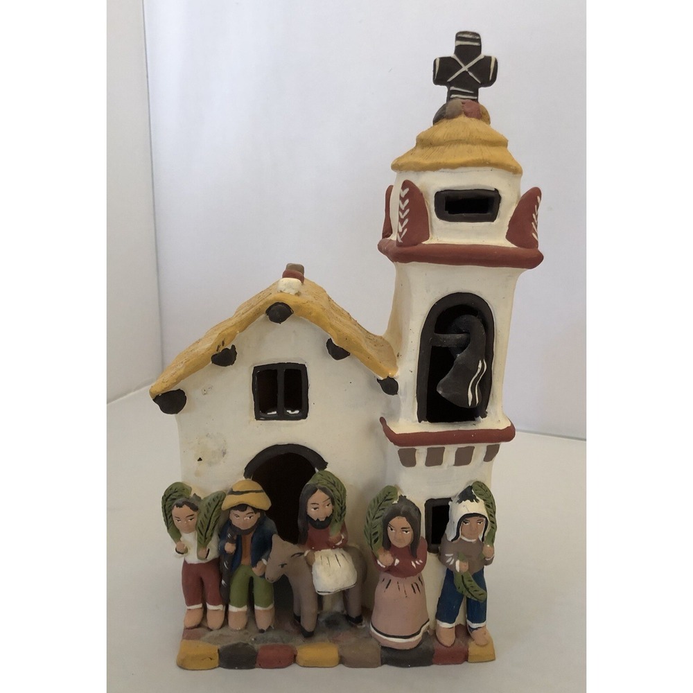 Handmade Clay Palm Sunday Church Bell Tower Jesus Christian Easter Hand Painted